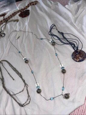 Long Beaded Silver & Aqua Necklace  Nine West